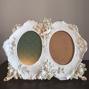 Antique Cast Metal Floral Standing Picture Frame for two Pictures